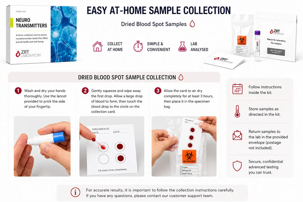 dried blood spot sample collection kit with step-by-step instructions